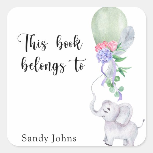 Olifant - Dit boek is van Vierkante Sticker (Voorkant)