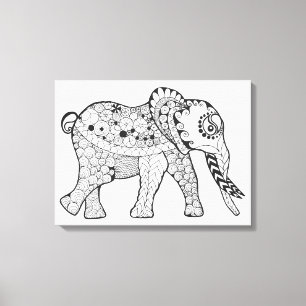 Olifant Doodle 6 Canvas Afdruk