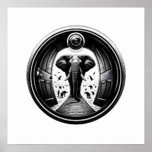 Olifant door de Peephole Doorway Fisheye Poster