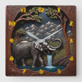 Olifant Drink water in berglandschap Vierkante Klok (Voorkant)