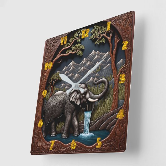 Olifant Drink water in berglandschap Vierkante Klok (Hoek)