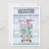 Olifant drive-by baby shower uitnodiging jongen (Voorkant)