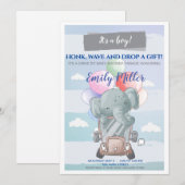 Olifant drive-by baby shower uitnodiging jongen (Voorkant / Achterkant)