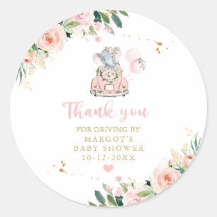 Olifant Drive van Baby shower Pink Rose Ronde Sticker