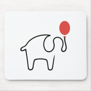 Olifant éénlijnige kunst met rode ballon muismat