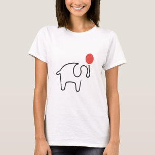 Olifant éénlijnige kunst met rode ballon t-shirt