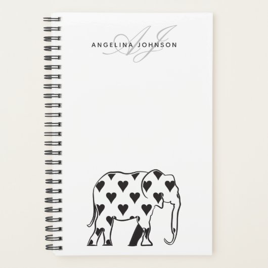 Olifant Eenvoudige Zwart en Wit Naam Planner (Voorkant)