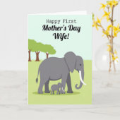 Olifant Eerste Moederdag Vrouw Kaart (Gele Bloem)