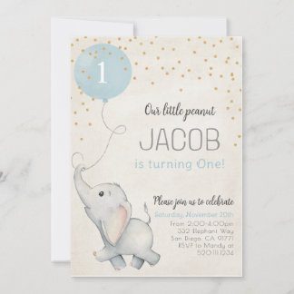 Olifant Eerste Verjaardag Baby Shower Uitnodiging