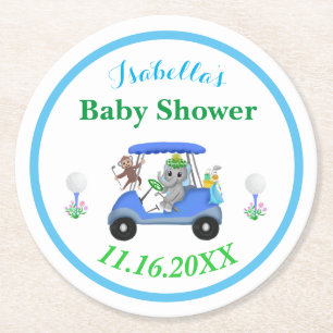 Olifant en aap golf baby shower return voor baby j ronde kartonnen onderzetter