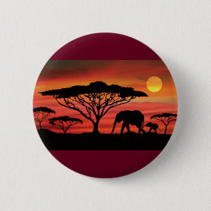 Olifant en Baby en Serengeti Zonsondergang Ronde Button 5,7 Cm
