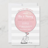 Olifant en Ballon Baby shower Invitation | roze Kaart (Voorkant)