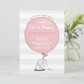 Olifant en Ballon Baby shower Invitation | roze Kaart (Staand voorkant)