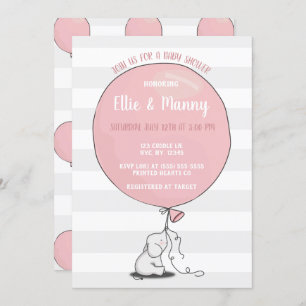 Olifant en Ballon Baby shower Invitation   roze Kaart