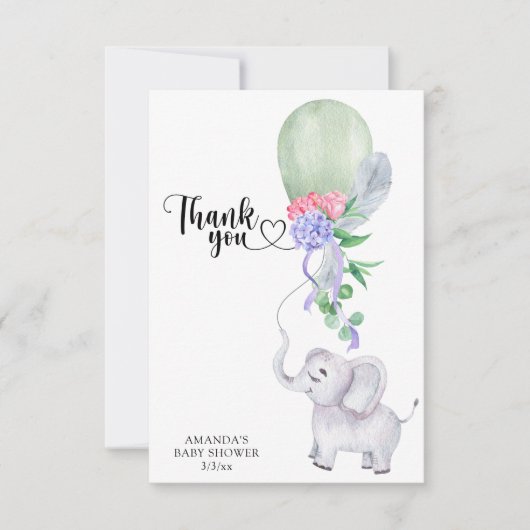 Olifant en ballon Dank u Bedankkaart (Voorkant)