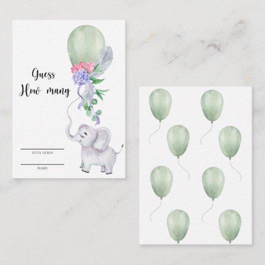 Olifant en ballon Raad hoeveel Informatiekaartje (Voorkant / Achterkant)