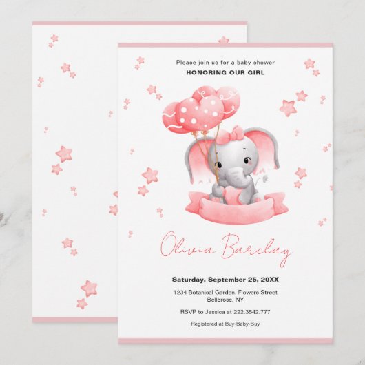 Olifant en ballonnen Baby shower Kaart (Voorkant / Achterkant)