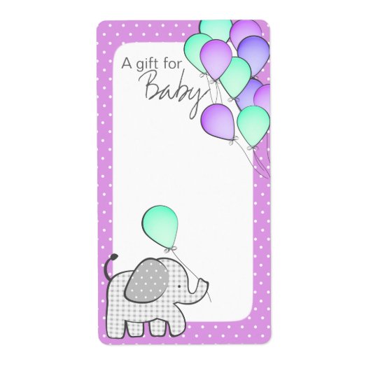 Olifant en ballonnen Magenta Polka Dot Boek Labels (Voorkant)