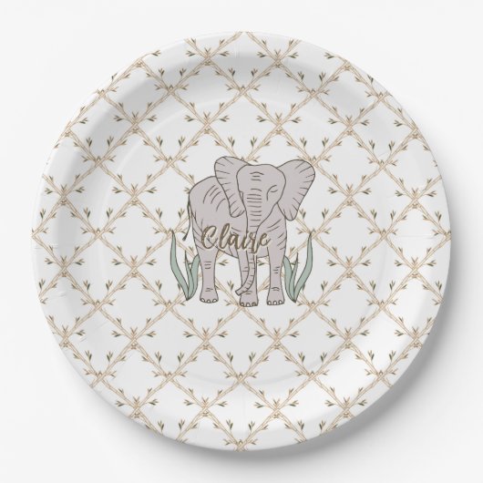 Olifant en Bamboe Papieren Bordje (Voorkant)