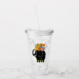 Olifant en bloemen acryl drinkbeker