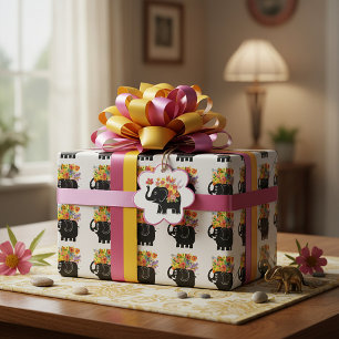 Olifant en bloemen cadeaupapier