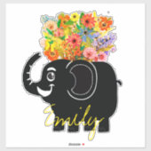 Olifant en bloemen gepersonaliseerd sticker (Vel)