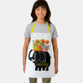 Olifant en bloemen gepersonaliseerde kinder apron schort (Insitu)