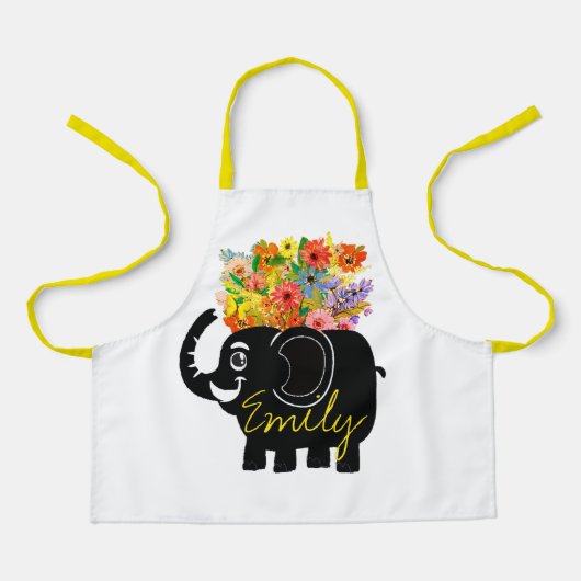 Olifant en bloemen gepersonaliseerde kinder apron schort (Voorkant)