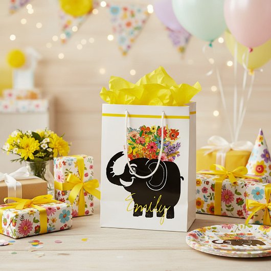 Olifant en bloemen medium cadeauzakje