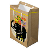 Olifant en bloemen   middelgrote cadeautas (Voorkant Gekanteld)