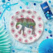 Olifant en bloemen papieren bordje (Feest)