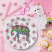 Olifant en bloemen papieren bordje (Feest)