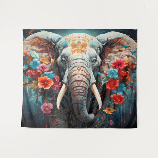 Olifant en bloemen wandkleed (Voorkant (horizontaal))