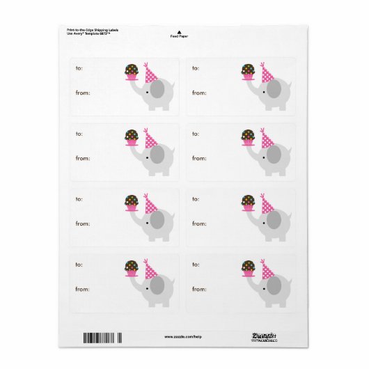 Olifant en Cupcake Gift Labels (Full Sheet)
