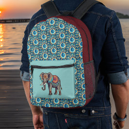 Olifant en Deep Aqua Red Mandalas n Initialen Bedrukte Rugzak