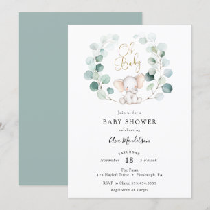 Olifant en Eucalyptus Baby shower uitnodiging