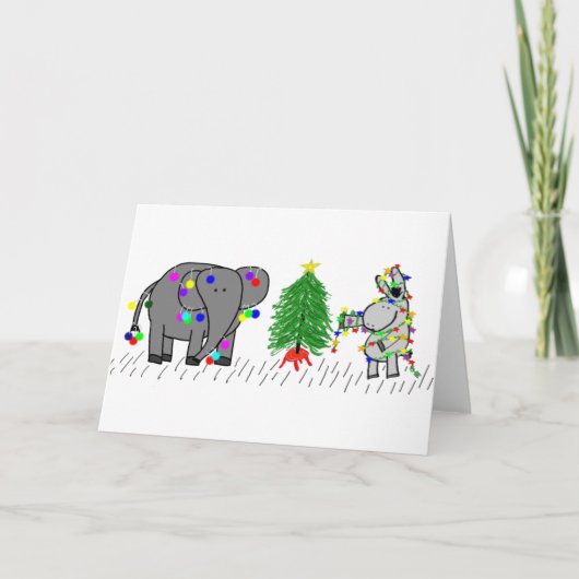 Olifant en ezel Kerst Feestdagen Kaart (Voorkant)
