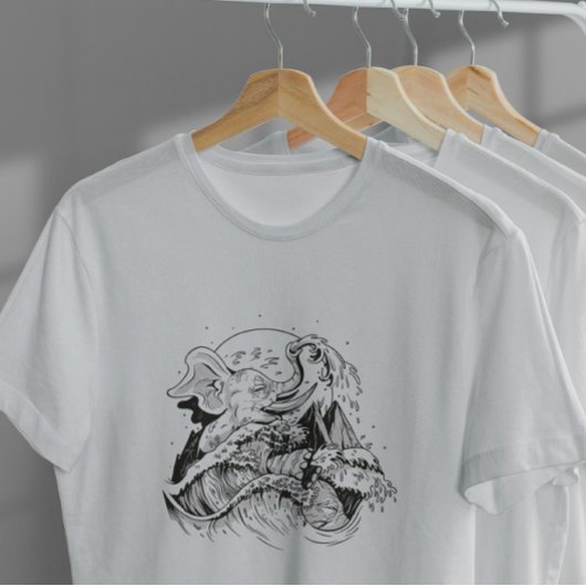 Olifant en golfslag t-shirt