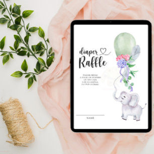 Olifant en groene ballon luier loterij informatiekaartje