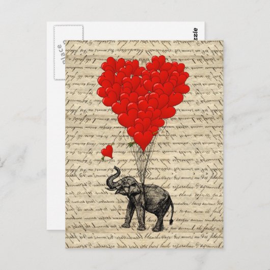 Olifant en hart gevormde ballons briefkaart (Voorkant / Achterkant)
