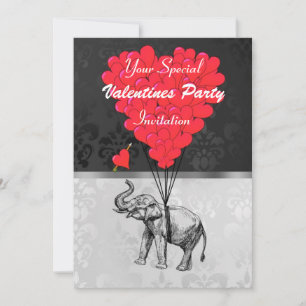 Olifant en hart op damast valentijnen party kaart
