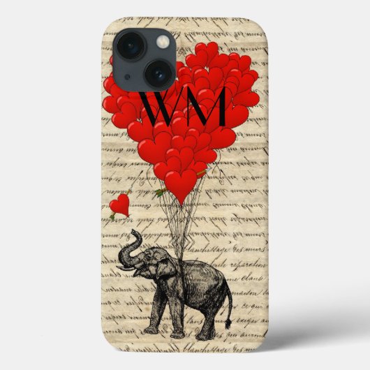 Olifant en hartballon met monogram Case-Mate iPhone case (Achterkant)