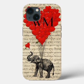 Olifant en hartballon met monogram iPhone 13 hoesje