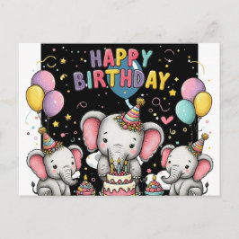 Olifant en hartvormige ballonnen ansichtkaart briefkaart