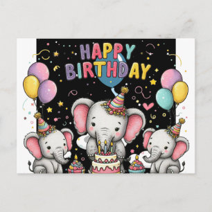Olifant en hartvormige ballonnen ansichtkaart briefkaart