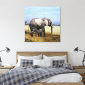 Olifant en kalf olieverfschilderij canvas afdruk (Insitu (Slaapkamer))