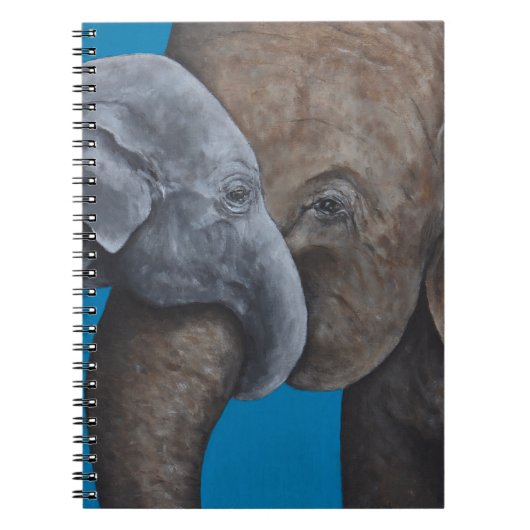 Olifant en kind blauw Notitieboek (Voorkant)
