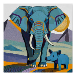 Olifant En Knobbelzwijn Glanzende Poster