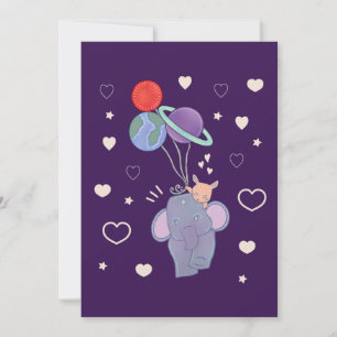 Olifant en Konijn Ruimtereis met Ballon Whimsica Bedankkaart