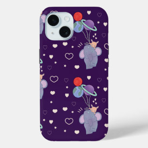 Olifant en Konijn Ruimtereis met Ballon Whimsica iPhone 15 Case